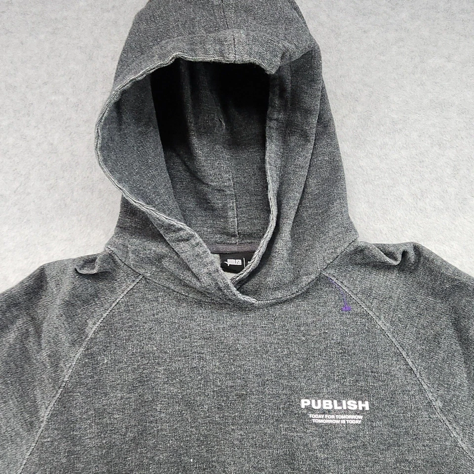 Sudadera con capucha gris para hombre Publish Brand talla M algodón pesado Foto 3 de 4