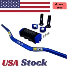 Original "BLUE PRO TAPER Handlebar Fat Bar DIRT BIKE 1 1/8'' ATV Quad GRIPS Pads