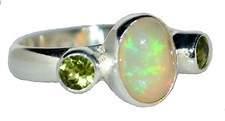 Fire OPAL Peridot Multi Gem Trilogy Ring Sterling 925 SILVER Size L 5½ to Y 12