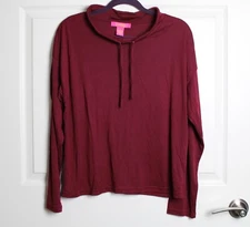 NWT Catherine Malandrino Dark Red Ribbed Modal Blend Mock Neck Pullover Size LG