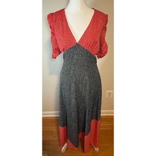 Nasty Gal Collection Maxi Dress Size 2 Ditsy Floral Colorblock Red Black