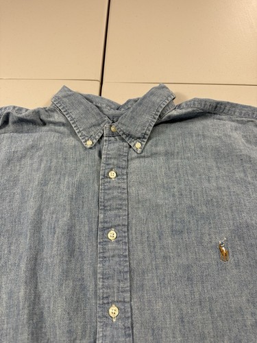 Polo Ralph Lauren uomo 2XB Chambray manica corta bottoni denim carne pony - Foto 3 di 11