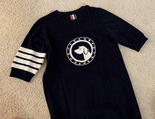 Abito donna Thom Browne blu navy girocollo manica corta cotone taglia 1 logo cane