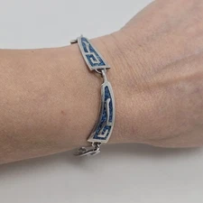 Vintage Sterling Silver Bracelet Turquoise Chip Inlay Stamped MEXICO Panel Link