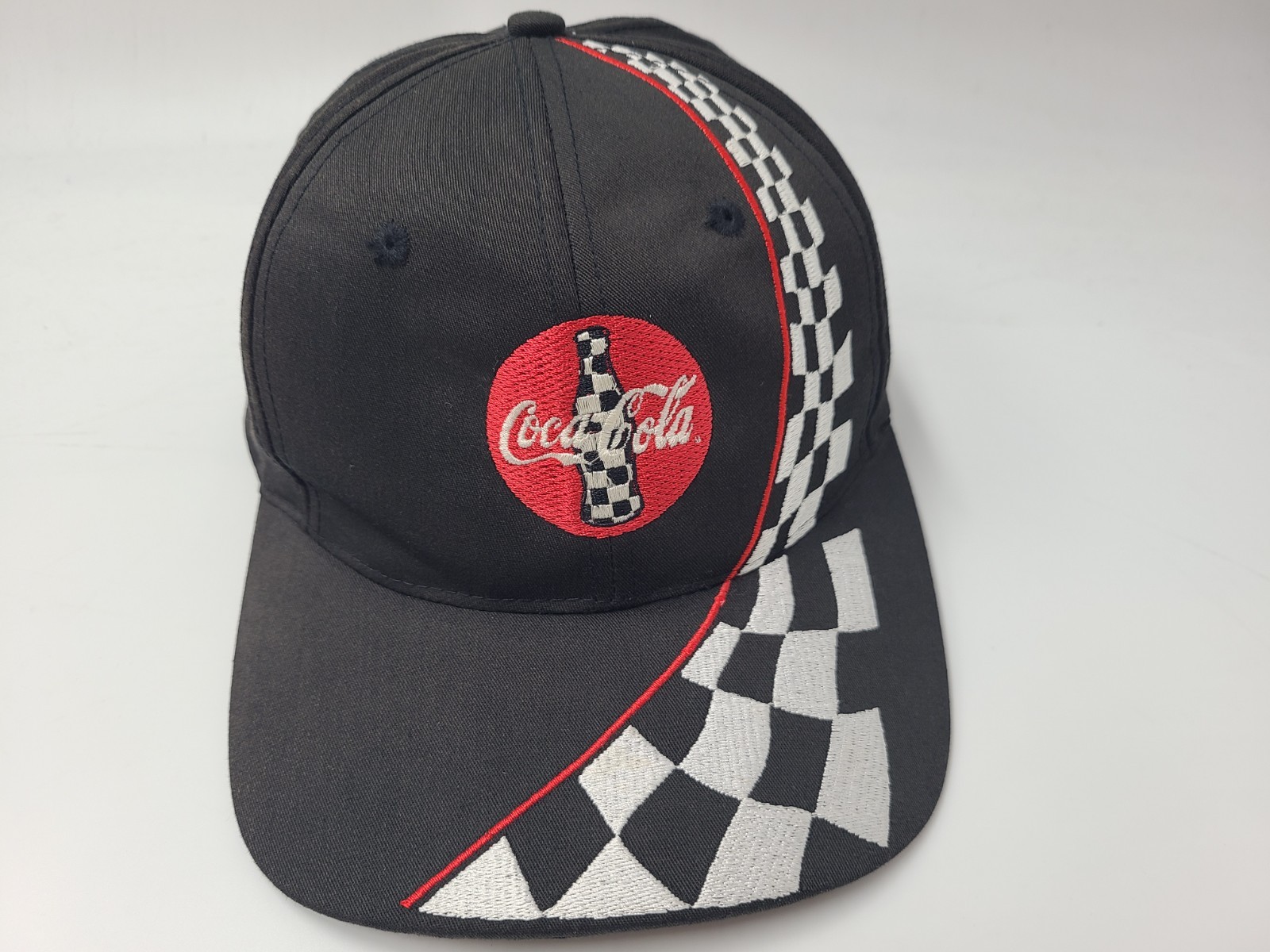 Vintage Coca-Cola Checkered Flag Snapback Hat Cap Coke Racing Men Women Black