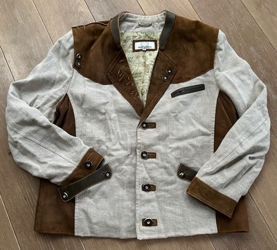 Spieth & Wensky Trachten Jacke Trachtenjacke Leder Leinen Mix Gr. 54