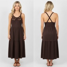 Anthropologie Deletta Brown Sleeveless Cotton Summer Crochet Neck Dress S