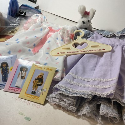American Girl hand made 2dresses and pinafore doll dresses multicolor lot
