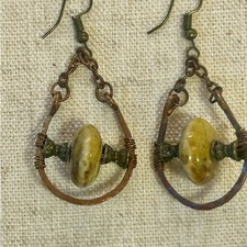 Handcrafted Copper Stone Dangle Earrings Boho Rustic