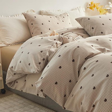 Queen Size Duvet Cover Set - Brown Gingham Duvet Cover with Zipper Closure - 3 P