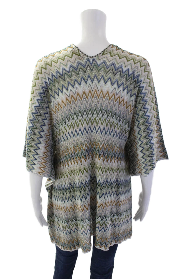 Missoni Mare Feminino Metálico Chevron Malha Decote V Capa Prata Azul Tamanho IT 40 - Imagem 3 de 4