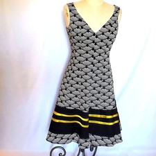 Nine West Fit & Flare Dress, Navy, White & Gold, Size 4