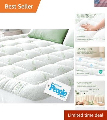 Noiseless Queen Size Pillow Top Mattress Pad - Naturally Cooling Green Color