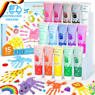 Shuttle Art Fingerfarben Kinder Ungiftig, 15 Farben Fingerfarben Set in Tube (Je