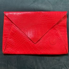 Vintage Valentino Red Embossed Leather Envelope Clutch Laptop Sleeve 14" Bag
