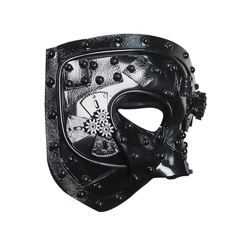 Máscara de látex de media cara Steampunk para adultos con engranajes remaches oro antiguo plata negro Foto 4 de 4