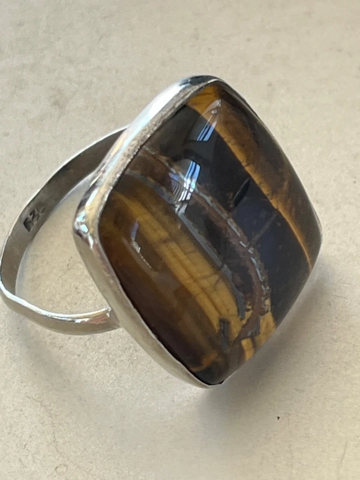 Hermoso anillo de ley marcado ojo de tigre talla grande 10,25 para hombre Foto 3 de 4