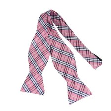 Brooks Brothers Silk Bow Tie Pink Blue Plaid Self Tie