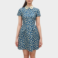 Valentino Blue Mini Dress With Star Motif, Size UK6