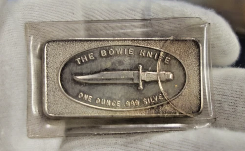 The Bowie Knife One Ounce .999 1OZ Silver Bullion Art Bar 1973