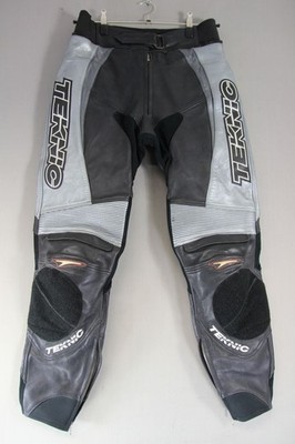 TEKNIC SCHWARZ & SILBER LEDER BIKER HOSE + RÜSTUNG GRÖSSE 12: TAILLE 32''/BEIN 31''