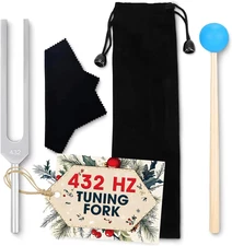 432 Hz Tuning Fork Set � 7.2'' Aluminum Alloy, Reflex Hammer, Cleaning Cloth ...