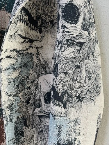 Rebel Vengeance XXL Skull Floral Tapestry Button Front Jacket Black Cream NWOT image 4