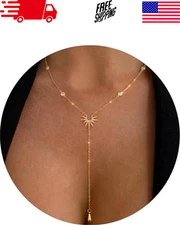 Lariat Long Y Necklace for Women Trendy Layered Pendant Dainty CZ Jewelry