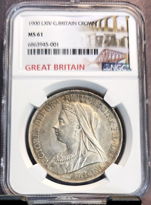1900 GREAT BRITAIN SILVER 1 CROWN QUEEN VICTORIA NGC MS 61 SCARCE