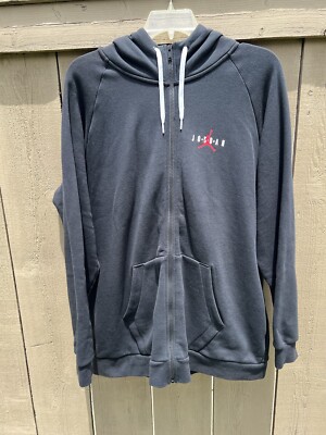 Nike Air Jordan Full Zip Long Sleeve Hooded Hoodie Black Sweatshirt Size  2XL XXL