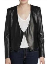 Mason by Michelle Mason Cropped Leather Jacket Black 6 NWT $1,093