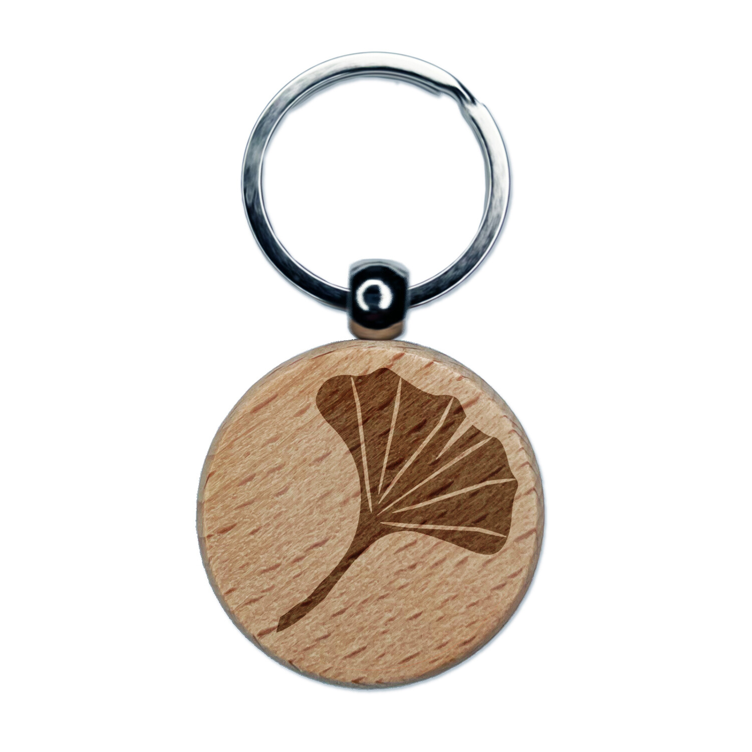Ginkgo Leaf Engraved Wood Round Keychain Tag Charm
