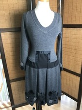 LA EL COUTURE Knit Pullover Crewneck Long Sleeve Dress Black Grey Size Small
