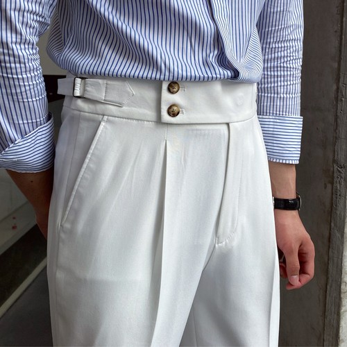 Vintage Style Linen Trousers for Men Gurkha High Waist Straight Pants