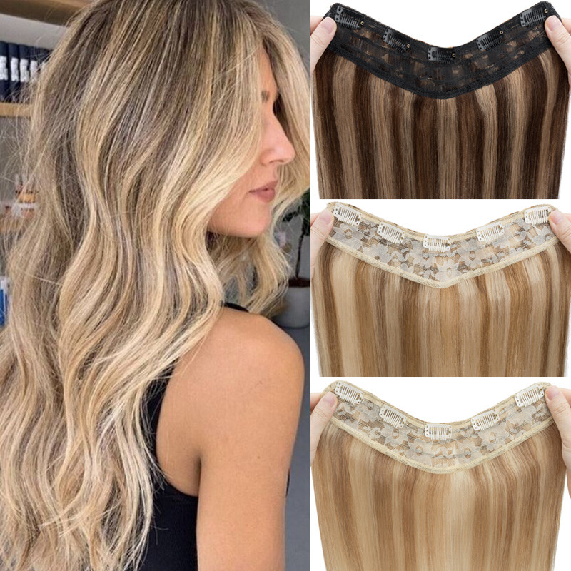 U Part One Piece THICK Clip In Human Hair Extensions V-Shape 