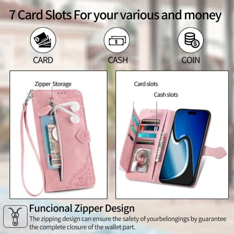 For iPhone 16 16e 15 14 13 12 11 Pro Max Plus Wallet Case Shockproof Flip Cover - Image 4 of 4