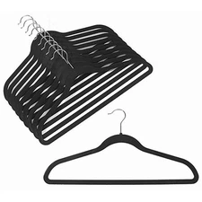 100 Flocked Non Slip Velvet Black Clothes Suit/Shirt/Pants Hangers Set