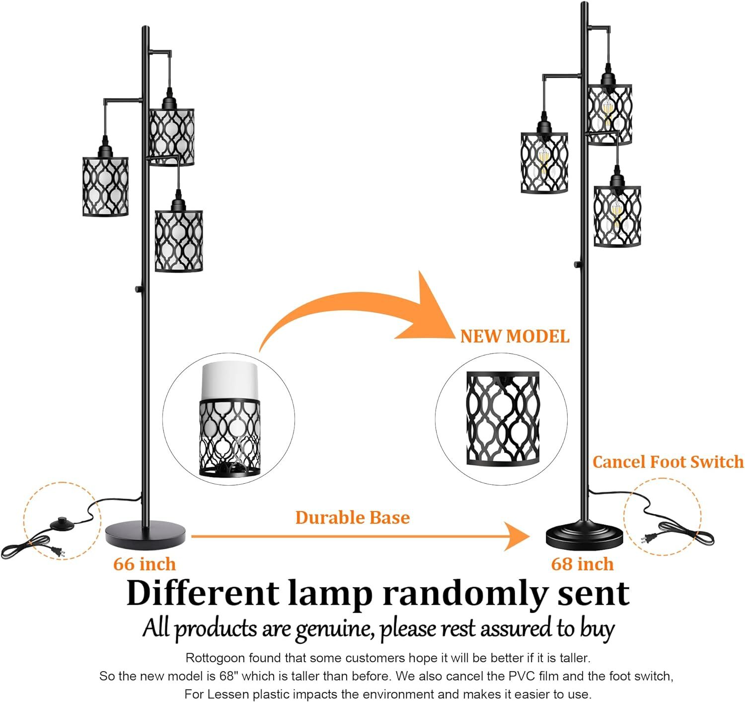 68" Industrial Floor Lamp, Dimmable Farmhouse Floor Lamp for Living