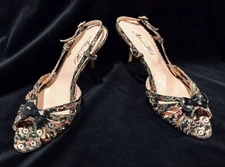 ALANNAH HILL Leather Sling Back Heels US10 UK8 EU41 Crystal Buckles *Sublime*!!