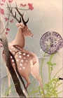 Meiji 40 Deer in Autumn Forest Japanese Woodblock Art Postcard 1907 #2970