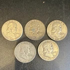 Franklin Half Dollar Lot of 5 Circulated Silver Coins 1952 1953 1957 1959