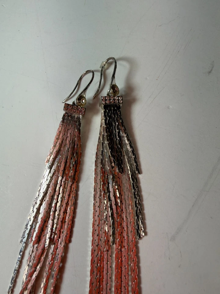 Henri Bendel Earrings Tassel Shoulder Duster 6 inches Silvertone Disco Chic - Image 4 of 4
