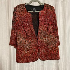 Paisley Brocade Metallic Evening Jacket Alex Evenings Woman Red Black 1X NWT