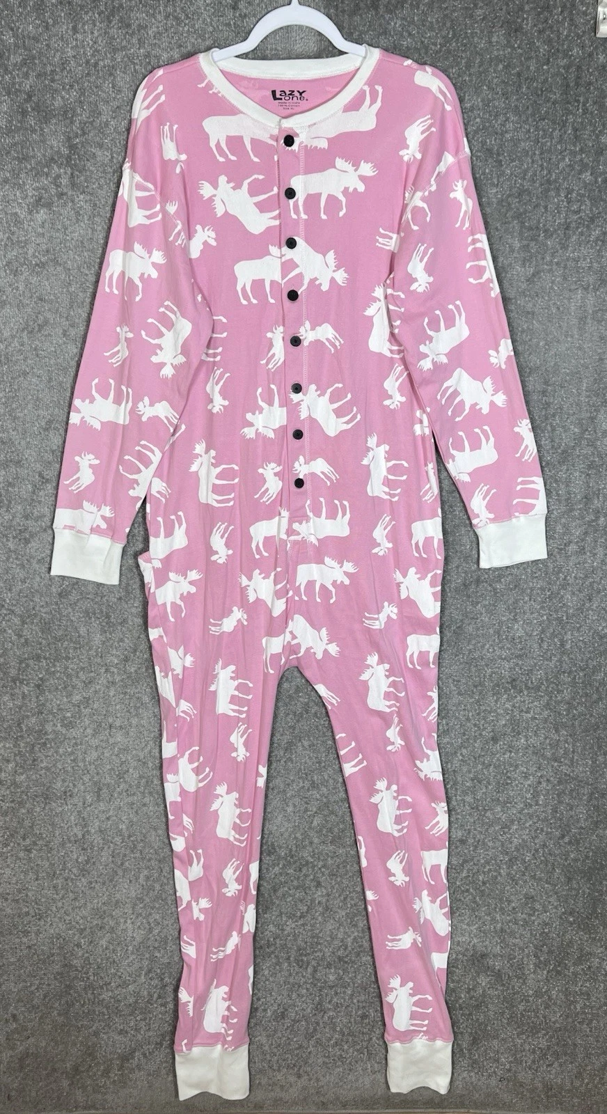 Lazy One Flapjacks Don't MOOSE With Me Pajamas Adult Sz XL Pink White Cotton New
