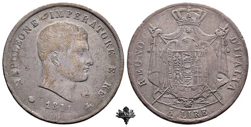 NAPOLEON I 5 lire 1811 Milan SILVER Kingdom of Italy