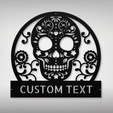 Personalized Sugar Skull Metal Sign Custom Decor Unique Gift for Home Office