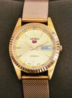 Seiko 5 Automatic Golden Dial Golden Strap Vintage Men's Wrist Watch  Japanese