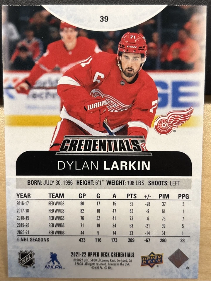 2021-22 21/22 Upper Deck Credentials #39 Dylan Larkin Detroit Red Wings - Image 2 of 2