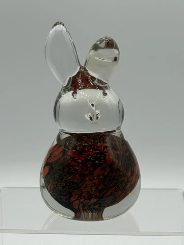 Blenko Glass 2014 Bunny Rabbit Paperweight Figurine - Lava/Copper Look - Etched