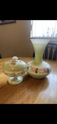 Vintage Matching Candy Jar 6inH & Vase 93/4H Thick Heavy Glass Beautiful  ￼